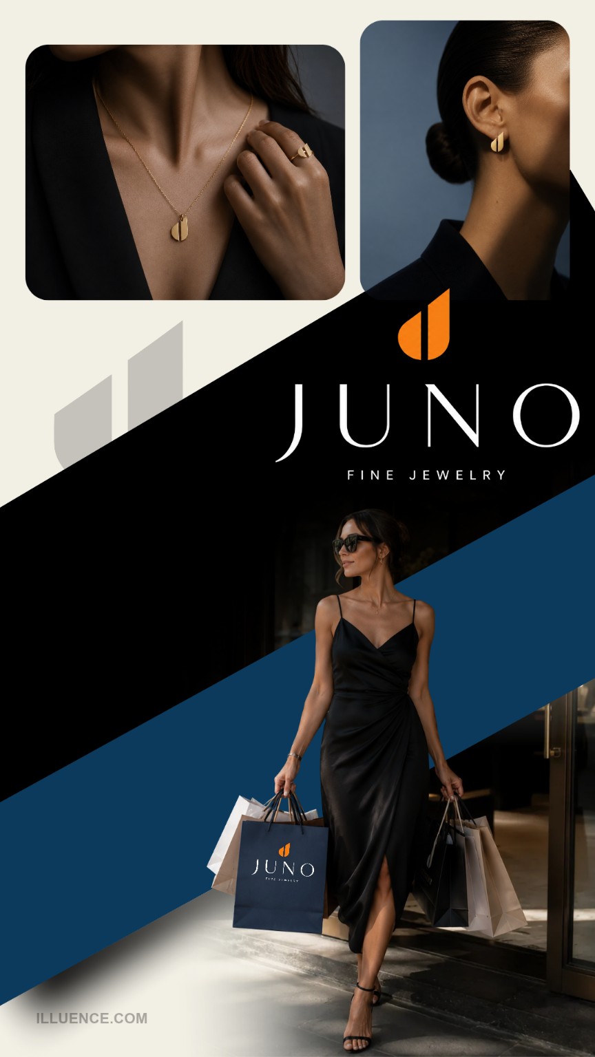 JUNO jewellery campaign with signature J-shaped pieces